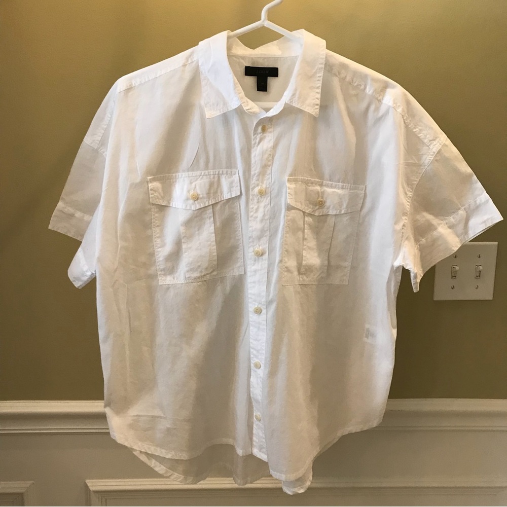 J Crew Short Sleeve Button Up Top, White, Size Medium
